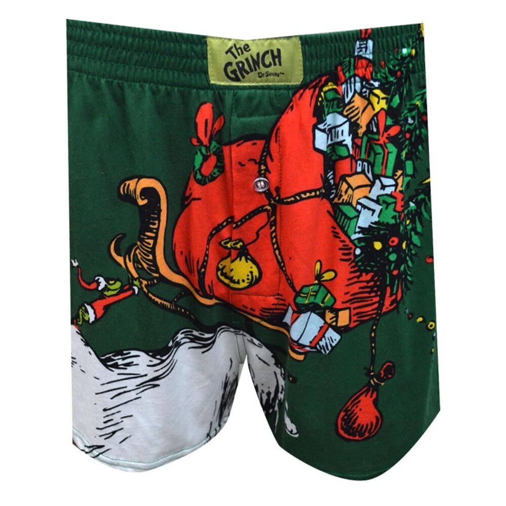 6648 The Grinch Ramshackle Sleigh Christmas Boxer Shorts X-Large Green